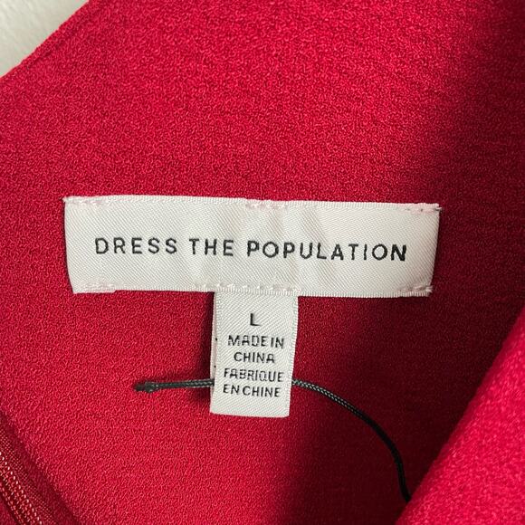 Dress the Population Sandra Gown Sz L Garnet Red Plunge Trumpet Wedding Evening - Picture 7 of 12